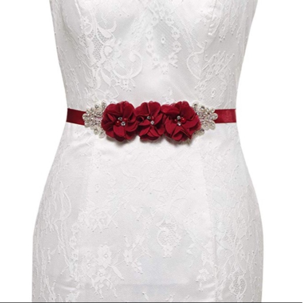 New Red Flower Rhinestone Bridal Belt